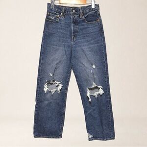 LEVI’S Ribcage Straight Distressed High Rise Button Fly Mom Denim Jeans 27
